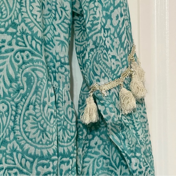 Debbie Katz South Beach M turquoise beach cover up dress with tassels - Picture 5 of 7